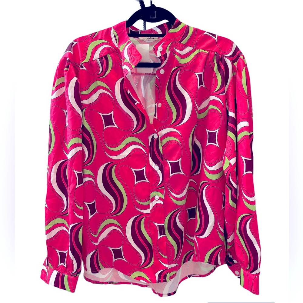 Women's Pink and Green 60’s Style Blouse